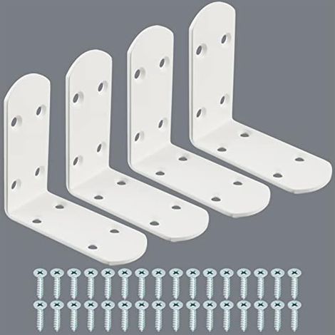 4 PCS Équerre de Fixation Inox Robustes, 8.5 CM, Equerre Fixation en Acier Inoxydable pour Chambre/Salle de Bain, Equerre Inox pour la Fixation et la Réparation de Meubles, Blanc (1/5)