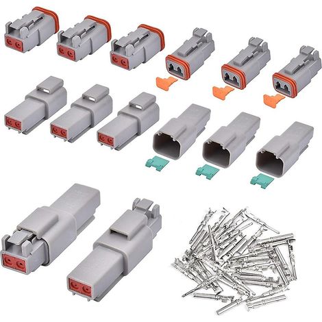 Lot de 8 fiches électriques à 2 broches, calibre 16-20 AWG, étanches, grises, pour automobile, avec bornes mâles et femelles. (1/5)