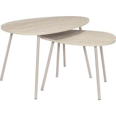Tables gigogne plateaux aspect pierre naturelle 4 pieds métal laqué beige - SHANON