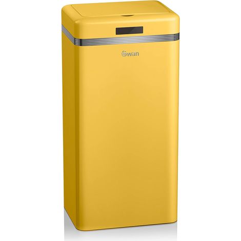 SWAN SWKA4500YELNEU Cubo Basura Cocina Sensor de Apertura Automática, Metálico, Capacidad 45 Litros, Diseño Vintage  Amarillo
