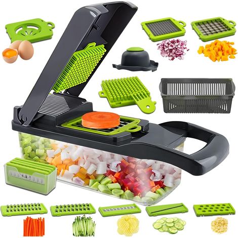Coupe Legumes Multifonctions 16 en 1, Mandoline de Cuisine et Coupe Legumes Manuel à 7 Lames Remplaçables, Decoupe Legumes pour Oignons, Légumes (1/5)