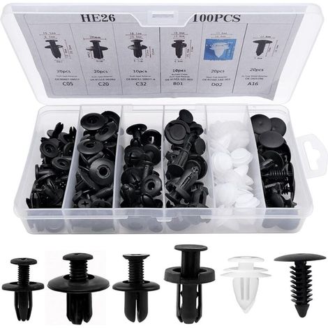 100Pcs Rivet Clips Plastique, Clips Voiture Attaches de Pare Chocs Clips à Rivets, Rivets Plastiques Fixation de Protection avec différentes formes et tailles
