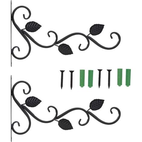 Lot de 2 crochets muraux pour plantes en fer dimensions 30 x 18 cm pour pots de fleurs paniers suspendus lanternes et carillons (1/5)