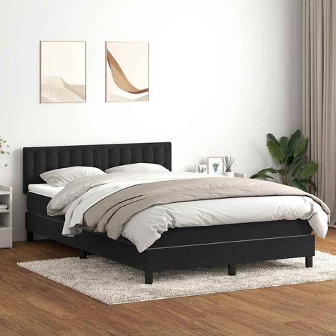 Cama box spring con colchón terciopelo negro 160x210 cm (1/5)
