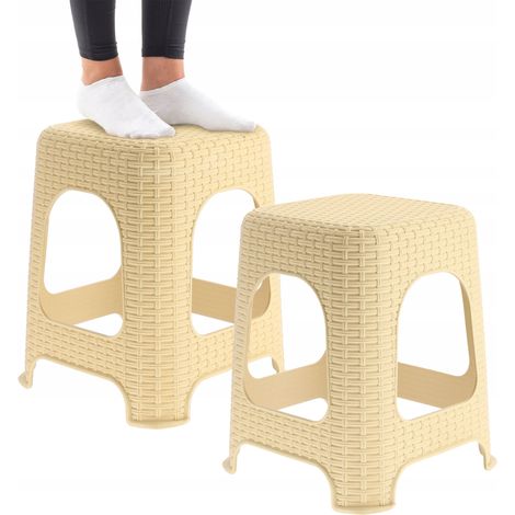KADAX Rattanhocker aus Kunststoff, Beige, 2 Stück
