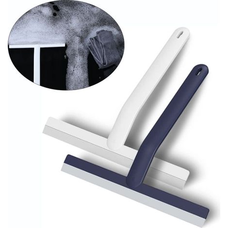 2 pièces Raclette Douche Silicone raclettes Salle de Bain pour Douche Salle de Bain Miroir Nettoyage en Verre carrelage(Blanc et Bleu), (1/5)