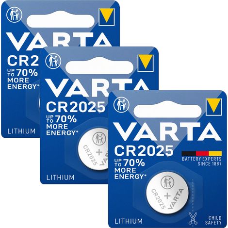 Pile bouton au lithium Varta CR 2025 pour montre, télécommande et balance, 3 V x3 (1/4)