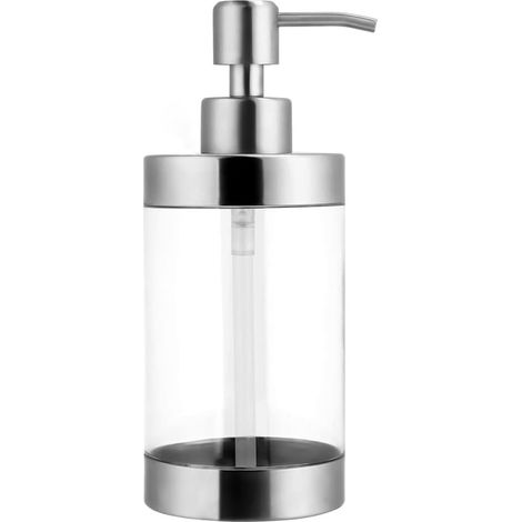 Distributeur de Savon Transparent Acier Inoxydable 304 Distributeur de Liquide Bouteille de Shampooing pour Les Mains avec Pompe en Acier Inoxydable(Argenté) (1/5)