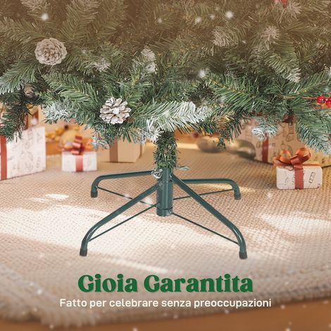 Sapin de Noël vert 210 cm pour intérieur, 928 branches décorées de pommes de pin et baies rouges, avec pied en métal (1/5)