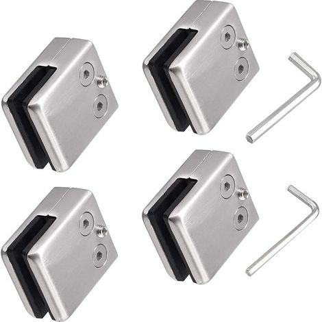 QAZQA Lot de 4 pinces à verre en acier inoxydable 304 - Convient pour vitres de 6 à 10 mm - Support réglable en verre plat pour escalier balustrade - Main courante polie (1/5)
