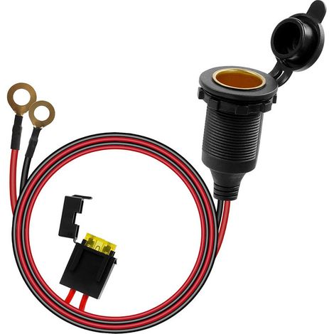 Prise Allume-Cigare Imperméable 12V-24V - Câble Rallonge 3m 14 AWG avec Porte-fusible à Lame,Pour Bateau, Moto, Voiture,OUYLAF (1/5)
