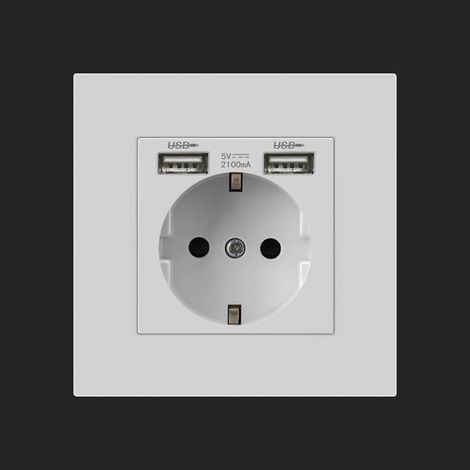 Prise, prise encastrée, avec chargeur USB-A, 2 prises, 86 prise USB spéciale allemande, blanc 8686mm en une pièce (1/3)