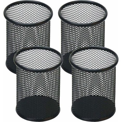 BelleRise - Pot à crayons en métal grillagé pour bureau – Organisateur de bureau – Noir (lot de 4) (1/4)