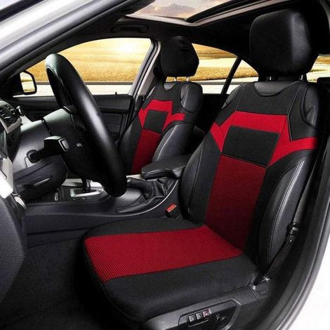 2 Pcs Housse de Siege Voiture, Universel Housse de Siège Avant éponge en Maille Accessoires Intérieurs Conception de Voiture (Rouge (1/2)