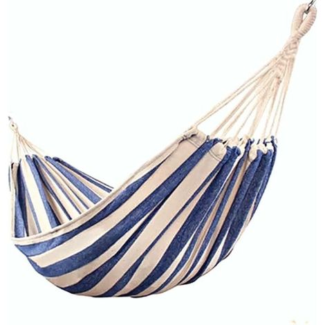 Hamac bleu balançoire en toile douce épaisse de qualité supérieure, grand hamac portable à suspendre pour le camping et l'extérieur (rayures bleues et blanches) (1/5)