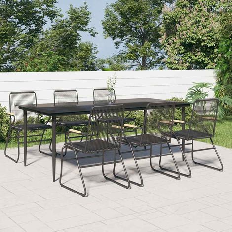 vidaXL 7 Piece Garden Dining Set Black PVC Rattan (1/5)