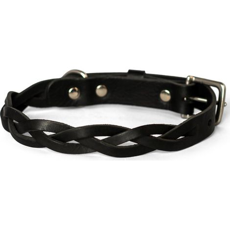 Collier pour Chien en Cuir Tressé Noir, Attache Métal Anti-Rouille, Tailles XS à L - PANGIVO