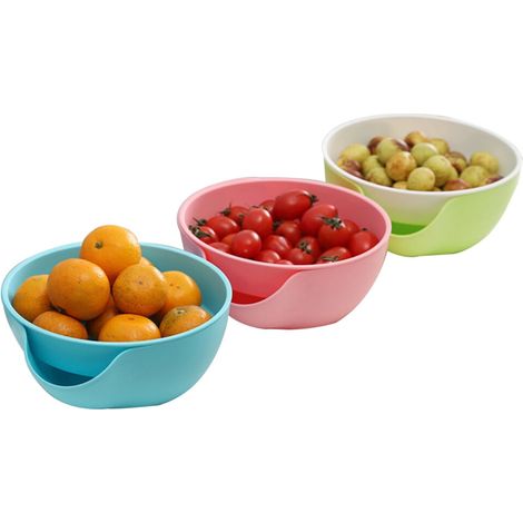 Bol à goûter double avec plateau amovible (bleu)