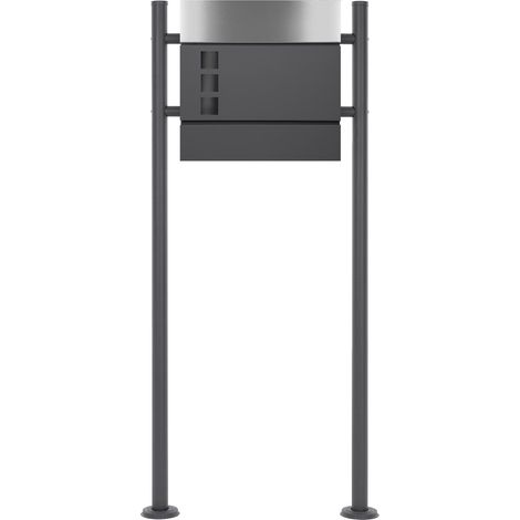 ECD Germany Buzón Correos de Pie 37 x 10,5 x 36,5 cm Acero Inox. Moderno Antracita/Plata Soporte Poste Antracita 120cm Compartimiento Integrado Periódico Cerradura Cilindríca 2 Juegos de Llaves