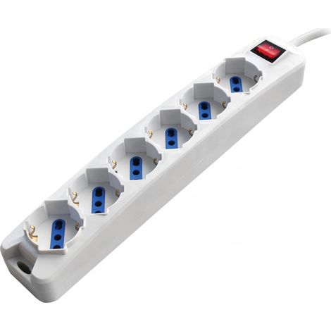Multiprise 6 Prises Schuko Avec Câble De 1,5 M Et Fiche Coudée À 90° - Idéale Pour La Maison Et Le Bureau - Design Compact Blanc (1/3)