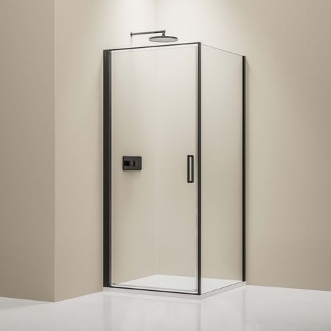 BERNSTEIN - Mampara de ducha angular de cristal auténtico NANO 8mm NT416 - Perfil negro, 100x100x195cm