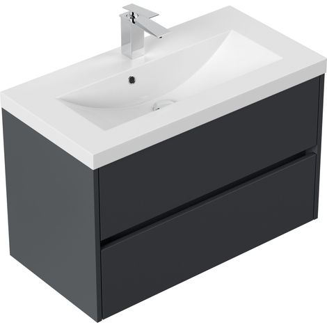 Badmöbel Melora und Waschtisch 80cm 2 Greifraum SoftClose Auszüge grafit