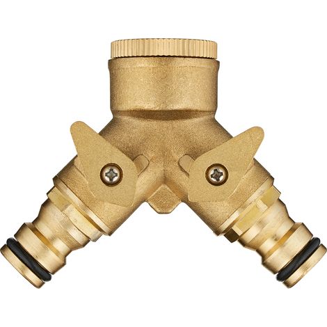 Dapetz ® 2-Way Hose Connector Splitter, 3/4" Brass Double Garden Tap Adapter, Strong Metal Y Valve Water Tap Distributor for Outdoor Taps & Garden Hoses (1/5)