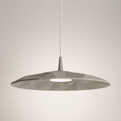Lampada a sospensione Angled in ceramica grigia con diffusore prismatico e LED integrato da 8W dimmerabile TRIAC, diametro 40 cm, 2700K, IP40