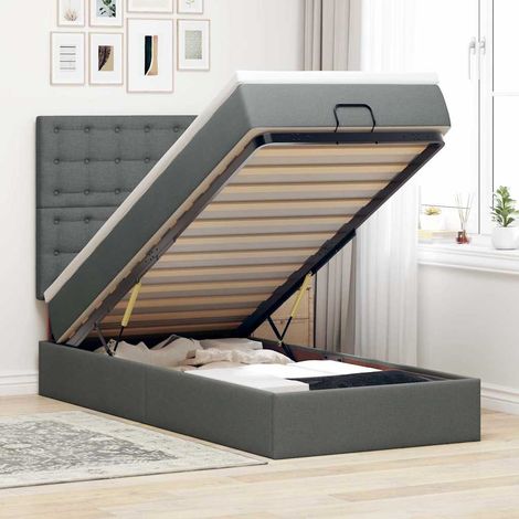 Ottoman-Bett mit Matratze Dunkelgrau 100x200 cm Stoff