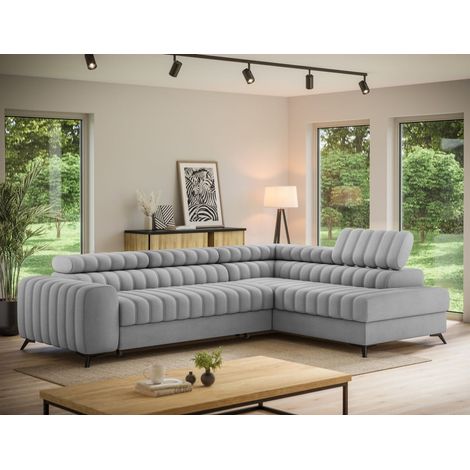 Ecksofa mit Schlaffunktion Sofa GRADO Stoff Monolith Grau Ottomane Rechts (1/5)