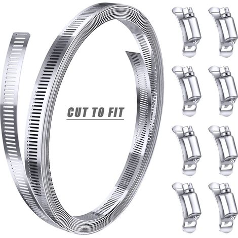 Collier De Serrage En Acier Inoxydable 304 - Bande Métallique Réglable 11,5 Pieds + 8 Fixations - Pour Tuyaux Canalisations Ducts - Lot De 1 (1/5)