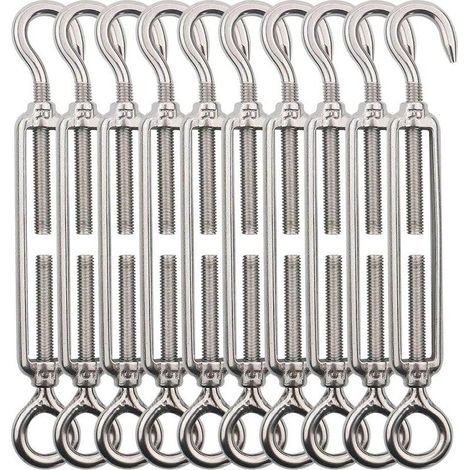 10pcs Tendeur Cable INOX Fil de M5 Tendeur Crochet et Oeil, Tendeurs de Filin Acier INOX, Tendeurs Cable en Acier Inoxydable 304, pour Suspendre Exterieur,Garde Corps,Plantes Grimpante (1/5)