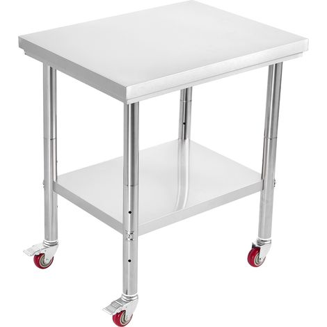 Mophorn Edelstahltisch Arbeitstisch Küchentisch (76 x 60 cm) zur Lebensmittelzubereitung mit Rollen, Zubereitungstisch mit höhenverstellbarem Unterregal für Gastronomie, Hotels, Werkstätten