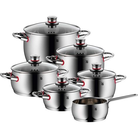 WMF Quality One Set di Pentole Induzione e Gas in Acciaio Inox 18/10 Cromargan, manici Cool+, 6 pezzi, Fondo Transtherm Triplo Strato, Batteria Pentole con 6 pentole e 5 coperchi (1/5)