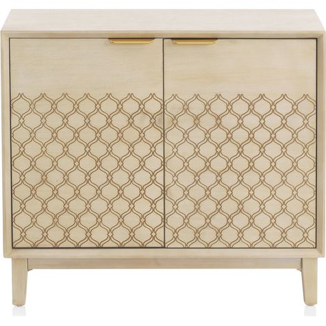 Commode à deux portes, placage chêne, finition ivoire (1/5)
