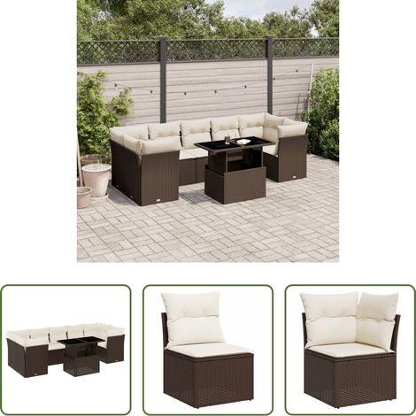 Gartentisch -  8-tlg. Garten-Sofagarnitur mit Kissen Braun Poly Rattan (1/5)