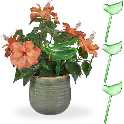 Juego de 4 bolas de riego Relaxdays, riego automático, bola de riego con forma de pájaro, 200 ml cada una, color verde