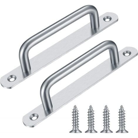 2 Pièces Poignées de porte de grange robustes, poignées de porte coulissantes en acier, poignées de porte en fonte argentée, poignées de porte intérieures et extérieures avec vis (1/4)