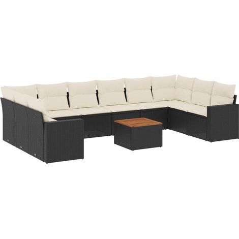 Set Divani da Giardino 11 pz con Cuscini in Polyrattan Nero vidaXL (1/5)