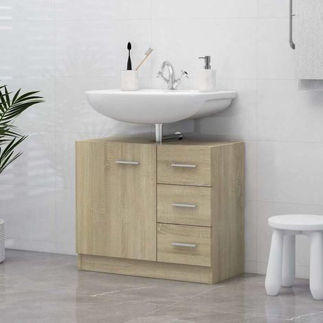 vidaXL Armario para lavabo madera contrachapada color roble 63x30x54cm (1/5)