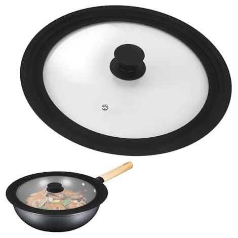 Couvercle Universel, Couvercle Poele en Verre avec Valve de Sortie et Bord en Silicone, Durable et Résistant à la Chaleur, Pour casseroles et poêles de 28/30/32 cm de diamètre (20-22-24cm) (1/5)