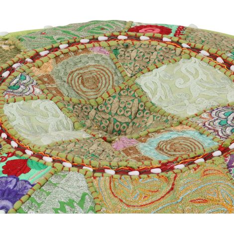 Pouf rond en coton fait à la main 40 x 20 cm Vert CFW341662 (1/4)