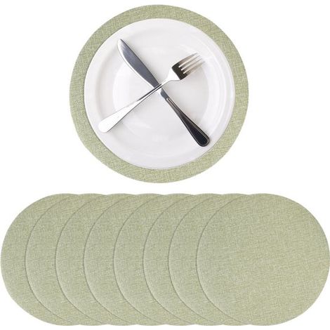 Set di 10 tovagliette in lino (33,5 cm) rotonde, verde salvia, perfette per compleanni, feste in stile rustico country e celebrazioni festive. (1/5)