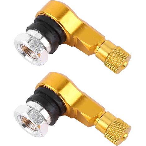 Lot de 2 Bouchons de Valve Universels en Aluminium pour Pneus de Moto - JINFGERNE - Coudés à 90°, Étanches, Durables et Pratiques, Couleur Or (1/5)