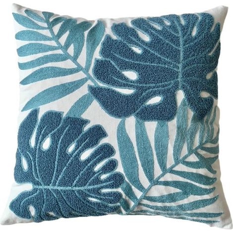 Lot de 2 Housses de Coussin Brodées Tropical Feuilles de Palmier en Coton 45x 45cm Deco de Ferme pour Chambres Canapé Salon Jardin Chaise (1/4)