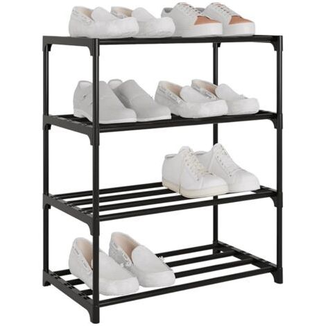 BUNTHAUS Étagère à chaussures à 4 niveaux, étagère de rangement en métal, rangement de chaussures pour couloir, salon, chambre à coucher, noir. (1/5)