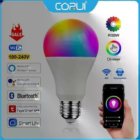 Ampoule LED connectée CORUI Tuya WiFi E27 B22 à intensité variable RGBCW 100-240V, compatible avec l'application Smart Life, Alexa, Google Home et Alice B22, 15W (1/4)