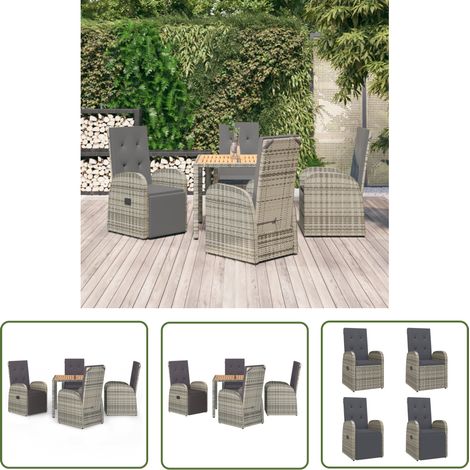 The Living Store 5-tlg. Garten-Essgruppe mit Kissen Grau Poly Rattan - Gartenmöbel - Essgruppe - Gartenset - Outdoor Möbel - Lounge Set (1/5)