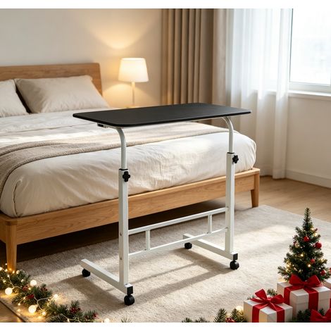 Table de chevet - Bureau pour ordinateur portable - Plateau pour ordinateur portable amovible - Réglable en hauteur - Avec roulettes pivotantes - 80×40×69cm - noir (1/5)