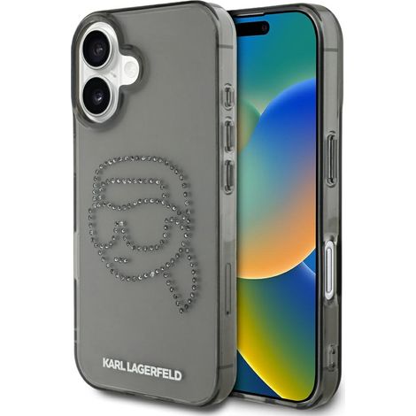 Cover per iPhone 16 Karl Lagerfeld con strass, nera (1/5)